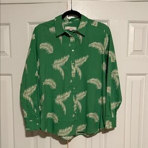 LOFT Green Palm Print Blouse